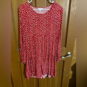 Time and Tru Red Polka Dot Long Sleeve Dress